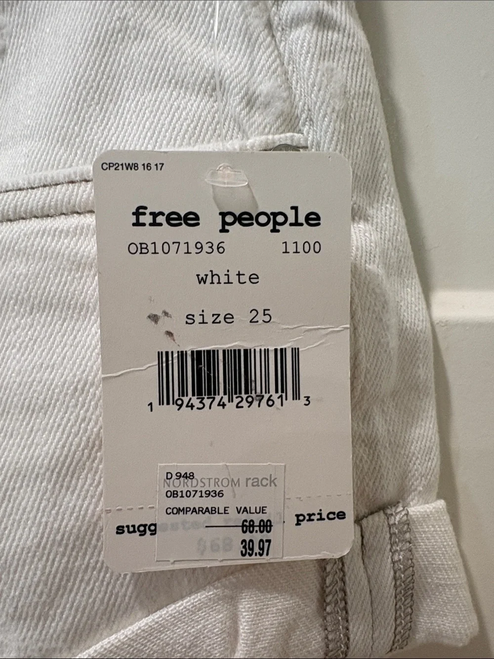 Free People White Button-Front High-Rise Denim Shorts